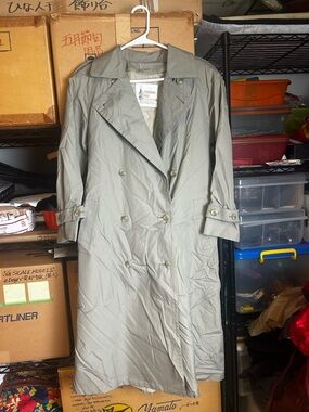 London Fog Double-Breasted Light Olive Trench Coat